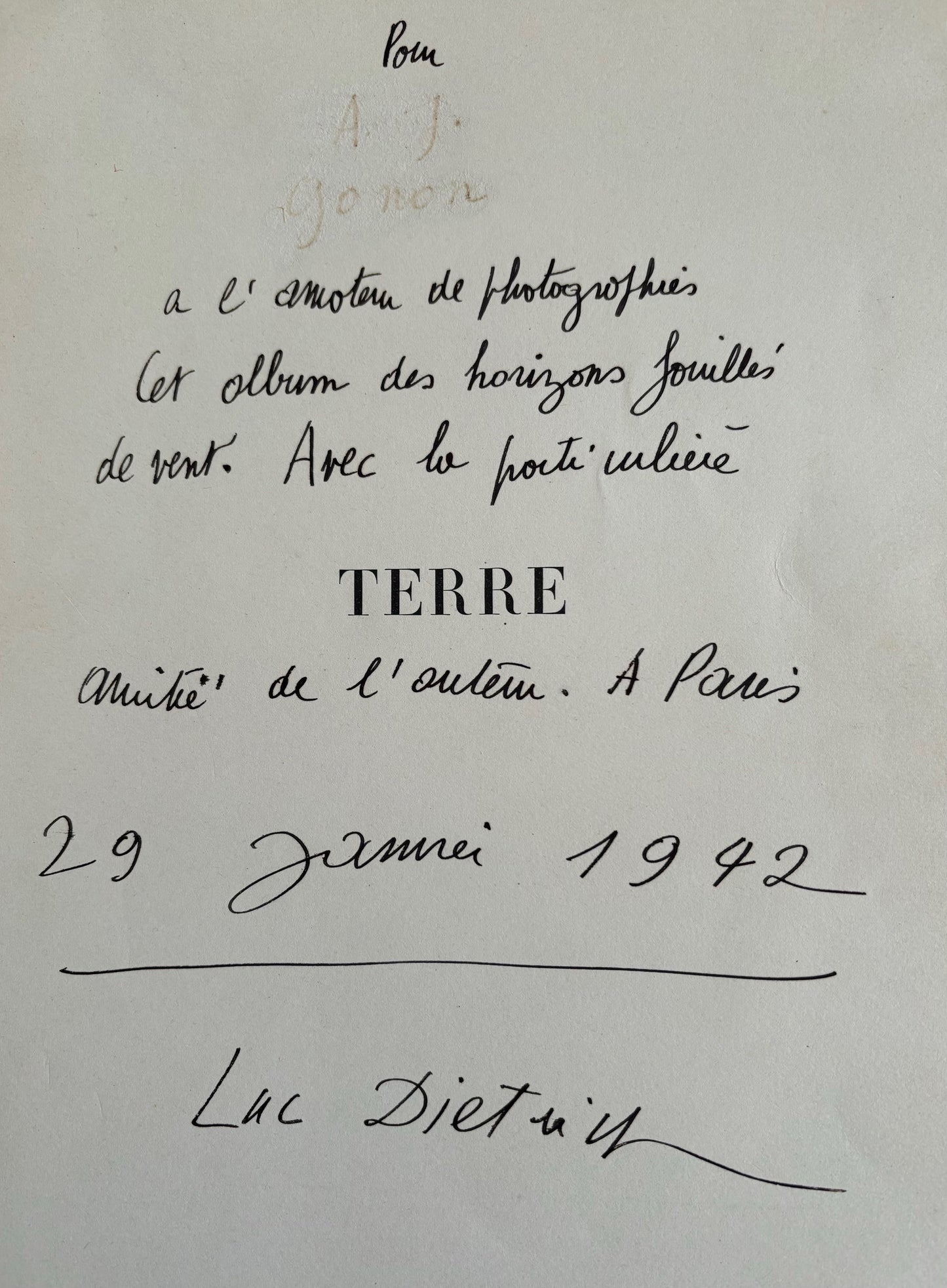 Terre. Vingt textes illustrés de trente photographies de l’auteur. (Dedicated, Signed).