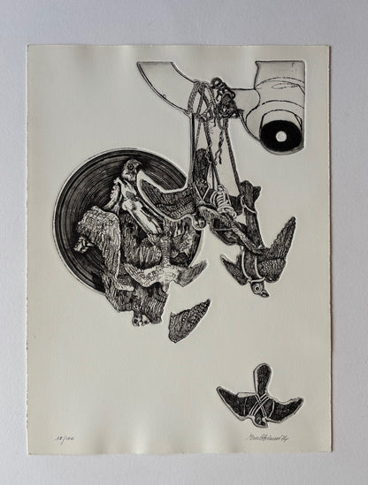 Volterea 73, Sculture. Ambientazioni. Visualizzazioni. Progettazione per l’alabastro. Problemi dei centro storico. A cura di Enrico Crispolti. Volterra, 15 luglio/15 settembre 1973. (ORIGINAL ETCHING, SIGNED & NUMBERED)