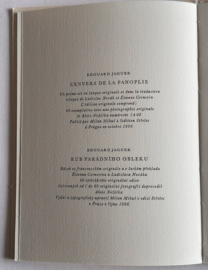 L’ENVERS DE LA PANOPLIE. RUB PARÁDNÍHO OBLEKU. EDOUARD JAEGER. (+ SIGNED, NUMBERED PHOTO)