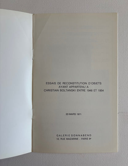Catalogue : essais de reconstitution.